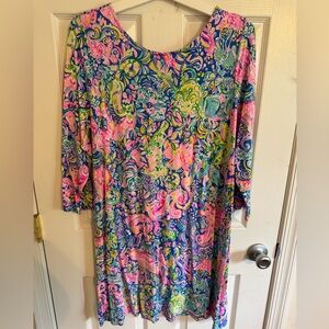 Lilly Pulitzer Pink and Green Sheath Dress 3/4 Sleeve